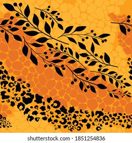 Seamless pattern abstract spots leopard flowers vector illustration