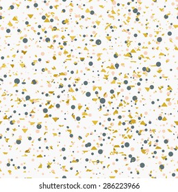 Seamless pattern with abstract spray gold foil, pink rose, grey spots