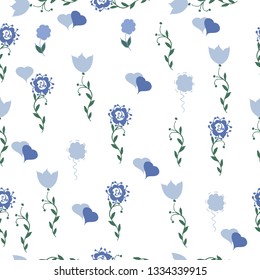 Seamless pattern with abstract spring flowers. Hand draw textures with flowers and leaves in trendy modern style, vector illustration-Vector graphics