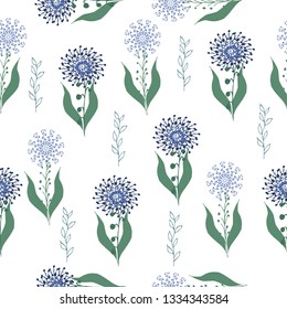Seamless pattern with abstract spring flowers. Hand draw textures with flowers and leaves in trendy modern style, vector illustration-Vector graphics