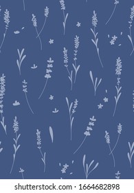 Seamless Pattern with abstract springs of lavander, flowers and leaves