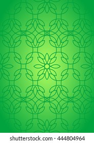 Seamless pattern with abstract stained glass ornament in green colors. Kaleidoscope background. Vector illustration