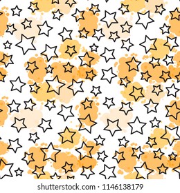 Seamless pattern abstract star. Modern design for children on Halloween. Vector illustration with orange spots isolated on a white background.