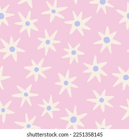 Seamless pattern with abstract star shapes on a pink background. Trendy vector hand drawn illustration. Design for fabric textile print wrapping paper cover or gift wrap