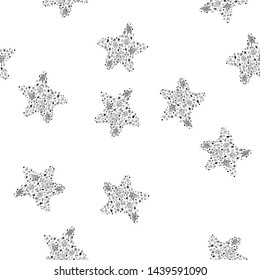 Seamless pattern of abstract starfish isolated on white background. Hand drawn seamless illustration. Outline.