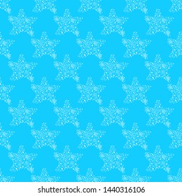Seamless pattern of abstract starfish isolated on blue background. Hand drawn seamless illustration. Outline.