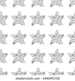 Seamless pattern of abstract starfish isolated on white background. Hand drawn seamless illustration. Outline.