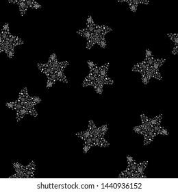 Seamless pattern of abstract starfish isolated on black background. Hand drawn seamless illustration. Outline.
