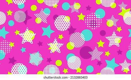Seamless pattern with abstract stars and circles. 