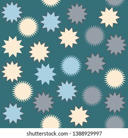 Seamless pattern with abstract stars or flowers on blue background