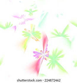 Seamless pattern with abstract stars and glowing elements. Pattern is with high contrast, bright and multicolored.