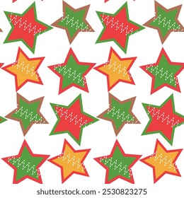 Seamless pattern. Abstract stars on white background. Wrapping paper. Christmas ornament. Vector illustration.