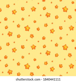 Seamless pattern of abstract stars for textiles and wallpaper design. Hand drawn sketch style on a bright background. Yellow stars.