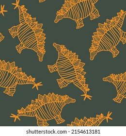Seamless pattern with abstract stegosaurus. Background with dino for textile, fabric, kids, boy, wrapping paper, Web, clothes, socks and other design.