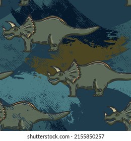 Seamless pattern with abstract stegosaurus. Background with dino for textile, fabric, kids, boy, wrapping paper, Web, clothes, socks and other design.