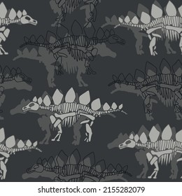 Seamless pattern with abstract stegosaurus skeleton. Background with dino for textile, fabric, kids, boy, wrapping paper, Web, clothes, socks and other design.