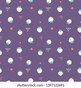 Seamless Pattern with Abstract Strawberry Art Design on Purple Background