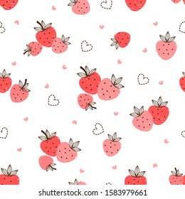 Seamless pattern with abstract strawberry and heart on white background vector illustration. Flat design.