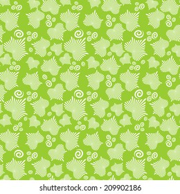 Seamless pattern with abstract striped leaves of ivy plant and spirals. Floral ornament for wallpaper or web background. Vector file is EPS8, all elements are grouped.