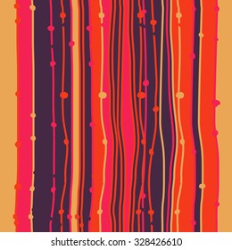 Seamless   pattern  of  abstract striped  motif, stripes, spots, waves. Hand drawn.