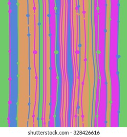 Seamless   pattern  of  abstract striped  motif, stripes, spots, waves. Hand drawn.