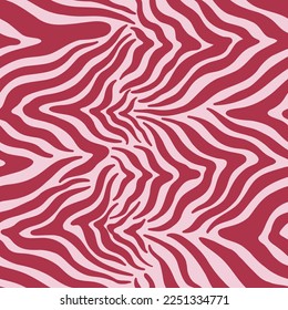 Seamless pattern with abstract stripes like zebra skin. Animal print in a trendy color combination Viva Magenta.Vector illustration.