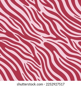 Seamless pattern with abstract stripes like zebra skin. Animal print in a trendy color combination Viva Magenta.Vector illustration.