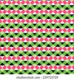 Seamless pattern in abstract style. Black, white, pinkish red and variations of green colors