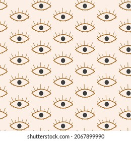Seamless Pattern in Abstract Style. Eyes on Yellow Background. Vector Illustration