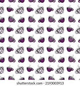 Seamless Pattern with Abstract Stylized cup in trendy hues on a transparent background. Line Art