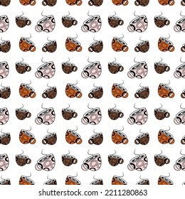 Seamless Pattern with Abstract Stylized cup in trendy hues on a transparent background. Line Art