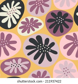 Seamless pattern with abstract stylized flowers. Vintage floral background. Cute pattern with flowers in cartoon style