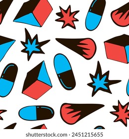 seamless pattern abstract subcultural objects sign in vector in flat style. template for design, poster, print, backdrop, background, wallpaper, wrapping, fabric