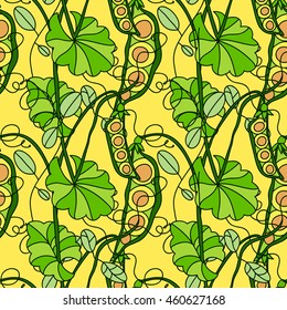 Seamless pattern of abstract sweet peas. Hand-drawn illustration. Background can be used for textile design, invitation. 