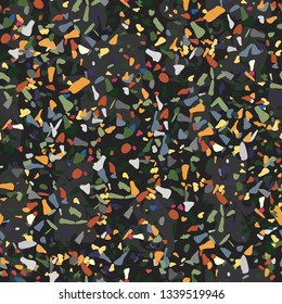 Seamless pattern, abstract, terrazzo style, dark background, vector illustration