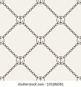 Seamless pattern. Abstract texture with anchors and chains. Vector stylish monochrome print