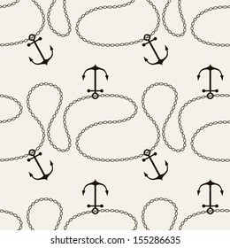 Seamless pattern. Abstract texture with anchors and ropes. Vector stylish monochrome print