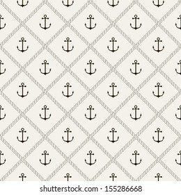 Seamless pattern. Abstract texture with anchors and ropes. Vector stylish monochrome print