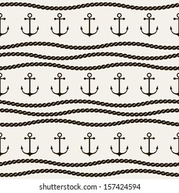 Seamless pattern. Abstract texture with anchors and ropes. Vector stylish monochrome print