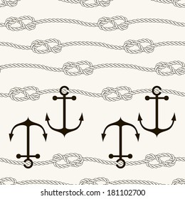 Seamless pattern. Abstract texture with anchors and ropes. Vector stylish monochrome print