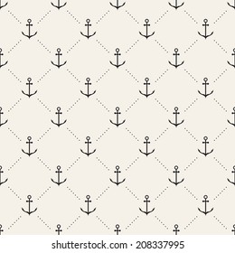 Seamless pattern. Abstract texture with anchors. Vector stylish monochrome print