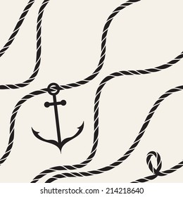 Seamless pattern. Abstract texture with anchors and ropes. Vector stylish monochrome print