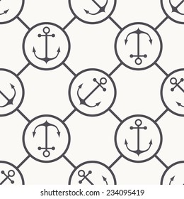 Seamless pattern. Abstract texture with anchors and chains. Vector stylish monochrome print