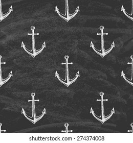 Seamless pattern. Abstract texture with anchors on the blackboard. Vintage style. Vector illustration.