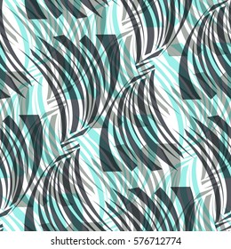 Seamless pattern. Abstract texture with black, blue wavy stripes