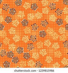 Seamless pattern. Abstract texture for children's themes. The composition of the pentagons on the background of rows of circles.