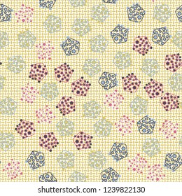 Seamless pattern. Abstract texture for children's themes. The composition of the pentagons on the background of small mutually perpendicular ovals.