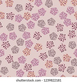 Seamless pattern. Abstract texture for children's themes. The composition of the pentagons on the background of small mutually perpendicular ovals.