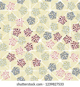 Seamless pattern. Abstract texture for children's themes. Composition of pentagons on the background of rhombuses consisting of wavy lines.