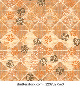 Seamless pattern. Abstract texture for children's themes. Composition of pentagons on the background of rhombuses consisting of wavy lines.
